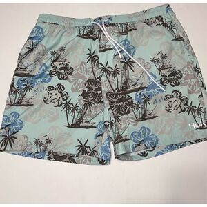 HUK 5” Fishing Swim Board Shorts Lined Palm Print Size XL‎